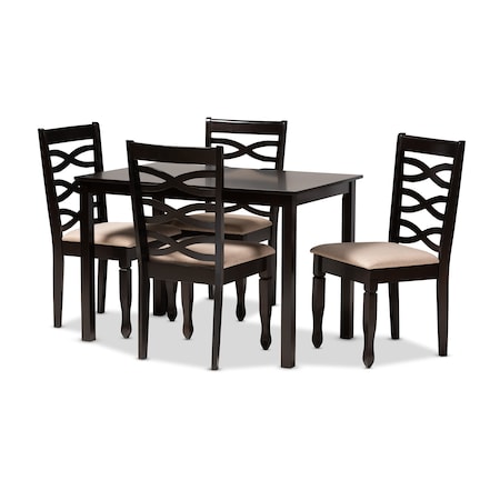 Baxton Studio Lanier Sand Upholstered Espresso Finished Wood 5-Piece Dining Set 153-9405-8026